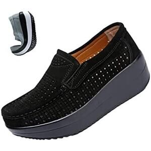 New Angry Monkey Womens Size 5 Black Faux Suede Mesh 2" Platform Loafer Shoes